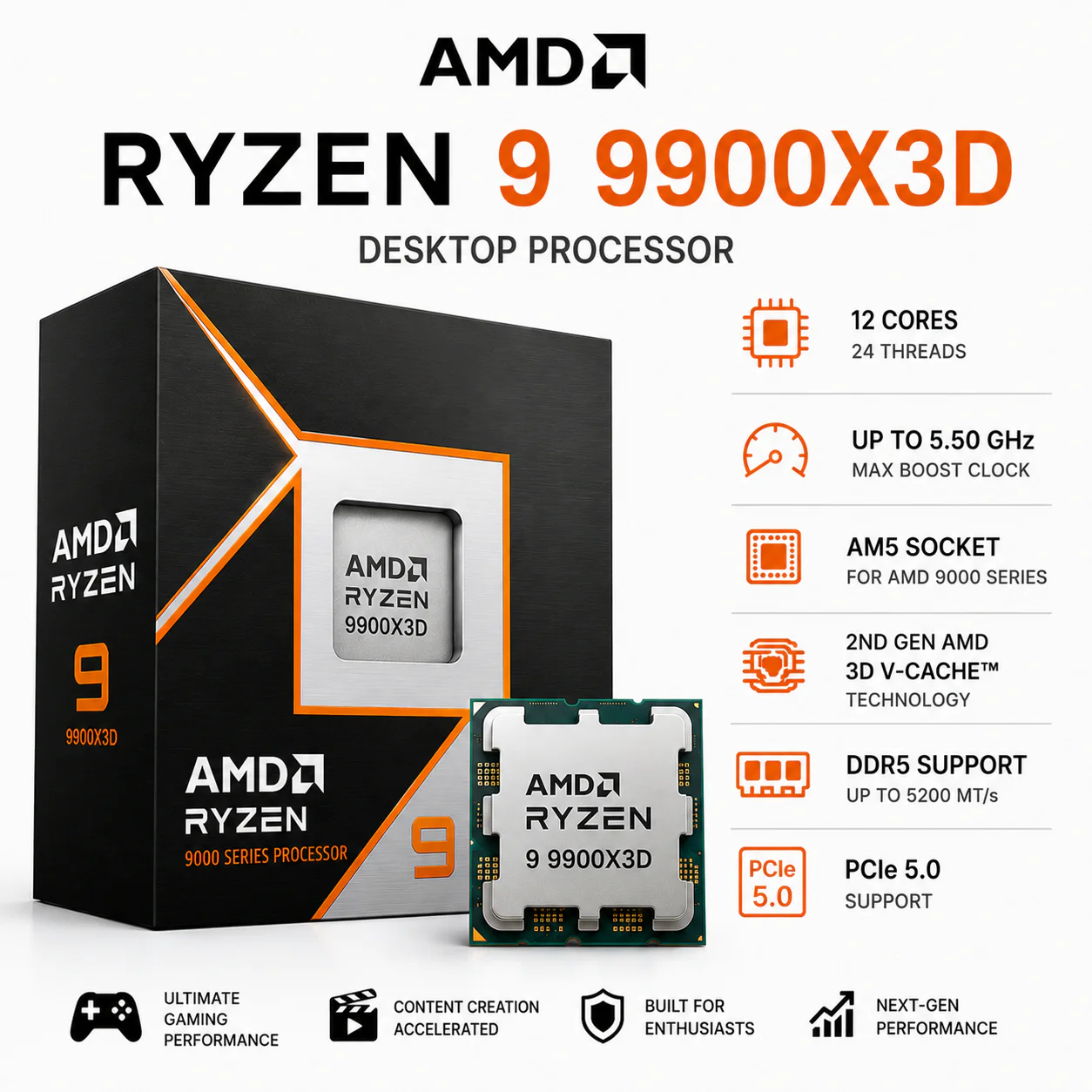 AMD Ryzen 9 9900X3D Desktop Processor